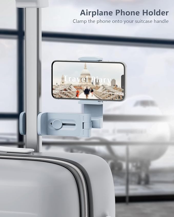 MiiKARE Travel Essentials Airplane Phone Holder, Universal Handsfree Phone Mount for Flying with 360 Degree Rotation, Travel Must Haves Phone Stand for Desk, Tray Table, Blue - Image 2