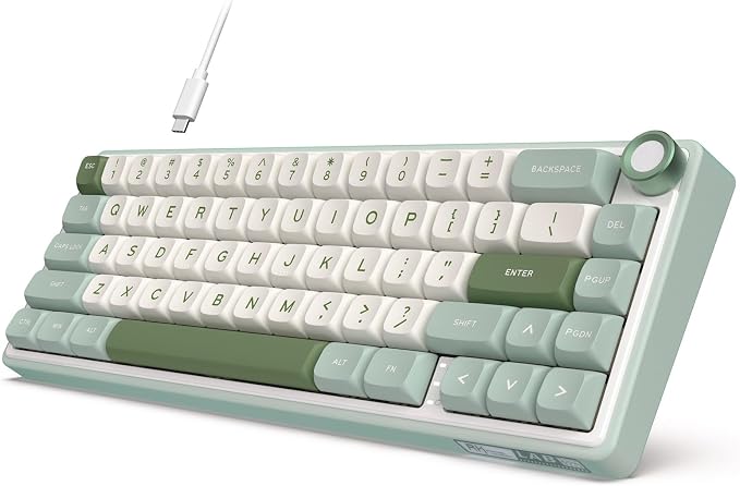 RK ROYAL KLUDGE R65 Wired Mechanical Keyboard, 60% Percent Creamy Gaming Keyboard Gasket Mount RGB Backlit with Programmable Knob, MDA Profile PBT Keycaps, QMK/VIA, Hot Swappable Linear Switch, Cyan by RKROYALKLUDGE
