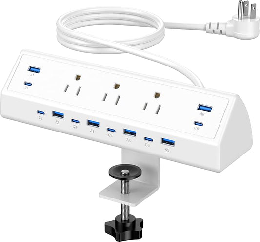 Jgstkcity 130W Desk Clamp Power Strip, 12 USB Ports (6 PD 65W USB-C),Surge Protector,ETL Listed Power Hub Extension Cord,Fast Charging Station for Home Office Desk Edge Mount (White, 12 USB-130W) by Jgstkcity
