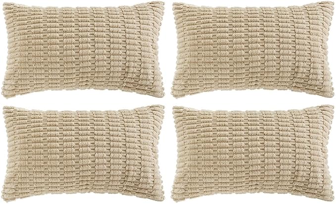 Fancy Homi 4 Packs Decorative Throw Pillow Covers for Living Room Couch Bed, Modern Farmhouse Boho Home Décor Accent Cushion Case, 20" x 12", Tan by Fancy+Homi