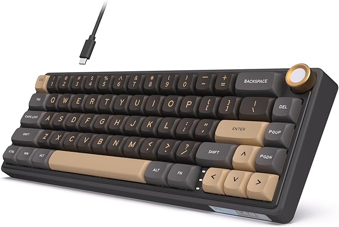RK ROYAL KLUDGE R65 Wired Gaming Keyboard with Volume Knob, 60% Percent RGB Backlit Mechanical Keyboard Gasket Mount with PBT Keycaps, MDA Profile, QMK/VIA, 66 Keys Hot Swappable Cream Switch, Black by RKROYALKLUDGE