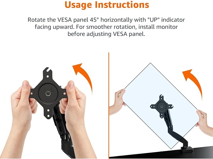 Amazon Basics Gas Spring Single Monitor Arm Desk Mount, Adjustable Tension, Fits 15–27 Inch Monitors, Supports 4.4–15.4 lbs, VESA 75x75/100x100, Black - Image 2