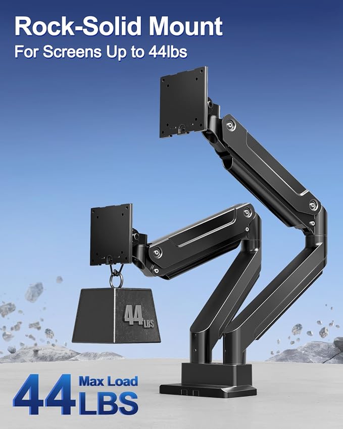 MOUNT PRO Dual Monitor Stand for Up to 44 lbs Ultrawide Screens Max 49 Inch, Heavy Duty Monitor Arm for 2 Monitors, Premium Full Motion Double Computer Desk Mount, VESA Mount 75x75/100x100mm - Image 2