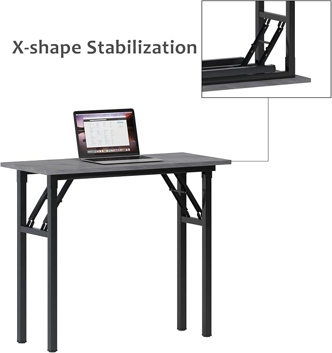 Need Small Computer Desk 31.5 Inch Folding Home Office Table Slate Ash | Black Frame Writing Gaming Work Table/Sturdy Foldable Study Table for Small Space/Dormitory, No Assembly Required - Image 8
