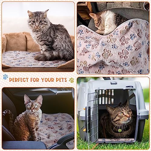 Tatuo 4 Pcs Fleece Dog Blankets for Puppy Cat, Beige, 30 x 20.5 in, Paw - Image 2