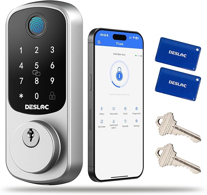 DESLOC Smart Door Lock B200, Smart Deadbolt Lock, Keyless Entry Door Lock, Fingerprint Smart Lock, Smart Locks for Front Door, App Control, Touchscreen Keypad Deadbolts,12-Month Battery, BHMA Grade3 by DESLOC