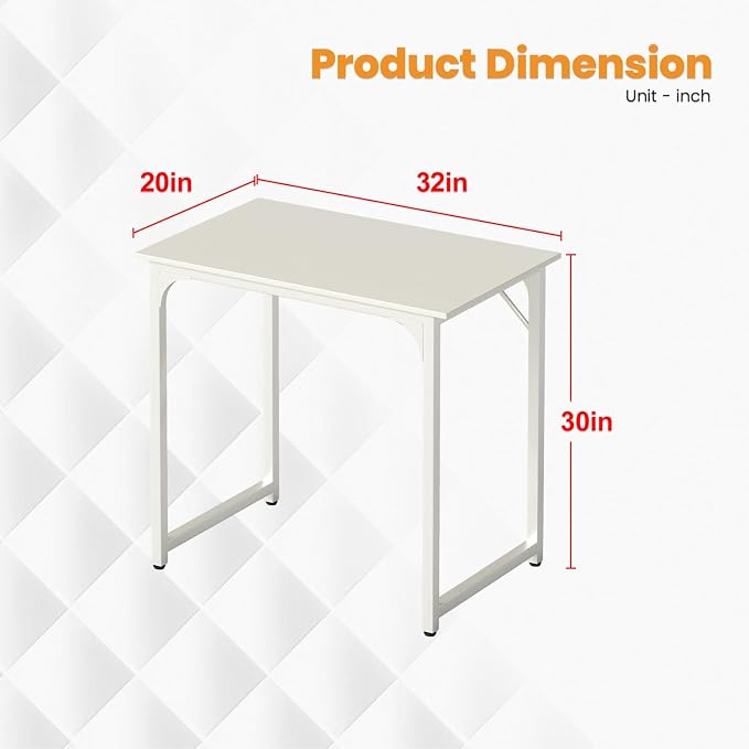 PayLessHere | 32 Inch Computer Desk | White | Office Desk with Metal Frame, Adjustable Feet | Water-Resistant, Scratchproof Surface | Sturdy Writing Table for Home Office or Study | Pack of 1 - Image 3