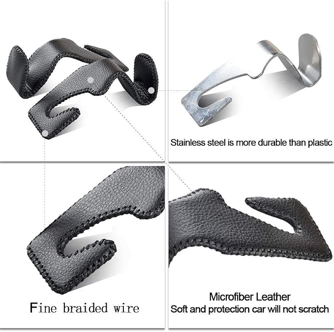 yicheyiyou Car Hooks Universal Car Vehicle Back Seat Headrest Hanger Holder Hook Microfiber Leather & Stainless Steel for Bag Purse Cloth Drink Grocery (Black) - Image 5