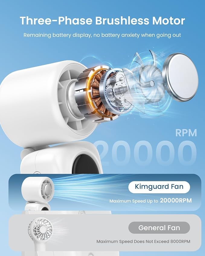 Handheld Turbo Fan with Ice Cooling, High Speed Personal Fan, Neck Fan Rechargeable Battery Up to 20H, Mini Pocket Fan for Outdoor Work, Office Desk, Home Watching Game, Travel, Beach Gifts - Image 4