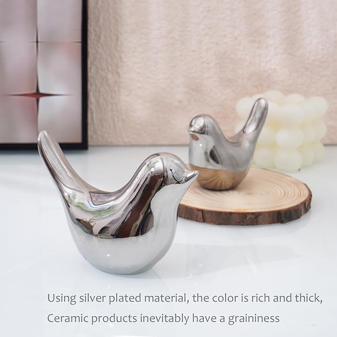 Notakia Silver Birds Statues Home Decor Modern Style Decorative Ornaments for Silver Table Decor Living Room, Bedroom, Office Desktop - Image 2