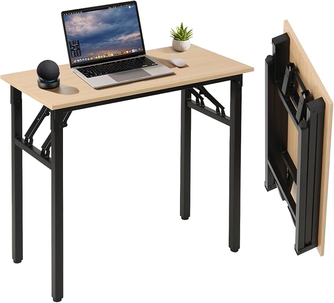 Panana Small Foldable Computer Desk, 31.5 inch Folding Home Office Desk for Small Spaces, Modern Simple Style for Home, Office, Study, Writing, No Assembly Required (Natural Wood, 31.5" x 15.7") by Panana