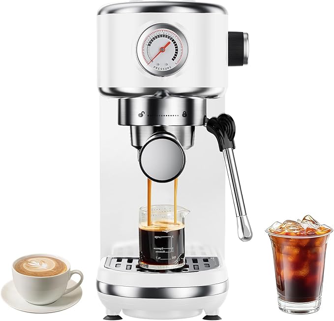 atatix 20 Bar Espresso Machine with Milk Frother, Compact Espresso Maker | Stainless Steel Coffee Machine with Precise Temp Control, 44oz Removable Water Tank for Latte, Cappuccino, White by ATATIX