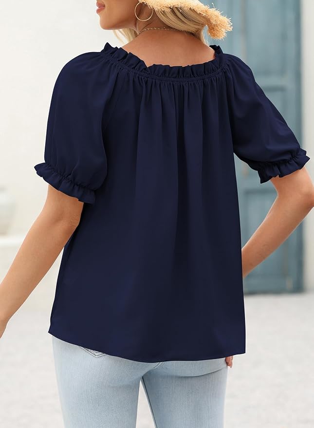 EVALESS Womens Tops Off The Shoulder Blouses for Women Dressy Casual Cute Puff Sleeve T Shirts Fashion 2026 - Image 4
