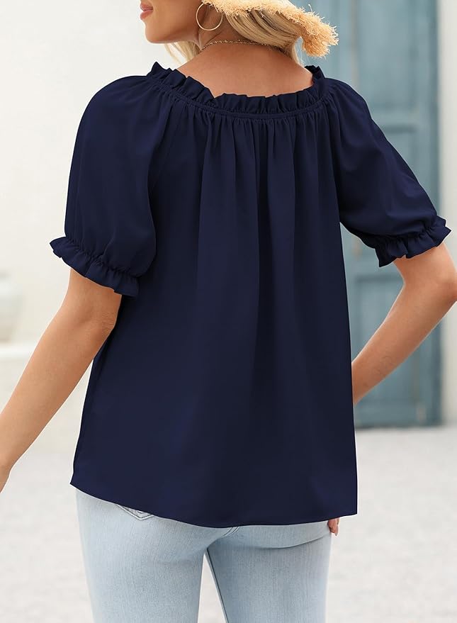 EVALESS Womens Tops Off The Shoulder Blouses for Women Dressy Casual Cute Puff Sleeve T Shirts Fashion 2026 - Image 4