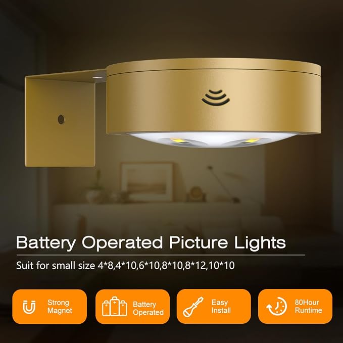 3Pack Picture Light Battery Operated Painting Lights for Wall Wireless Magnetic Display Art Light with Remote Control,Dimmable&Timer Portrait Light for Art Frame Artworking,Wall Decor Puck Lights-Gold - Image 9