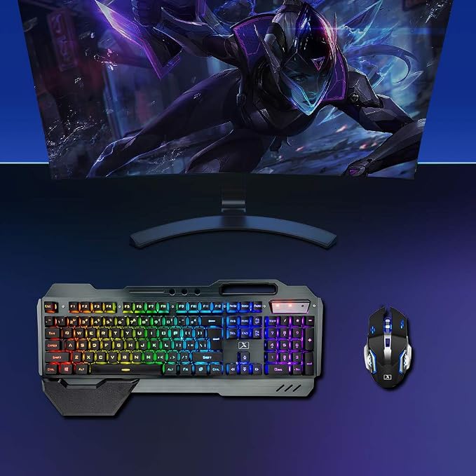 Wireless Gaming Keyboard and Mouse,RGB Backlit Rechargeable Keyboard Mouse with 5000mAh Battery Metal Panel,Removable Hand Rest Mechanical Feel Keyboard and 7 Color Gaming Mute Mouse for PC Gamer - Image 8