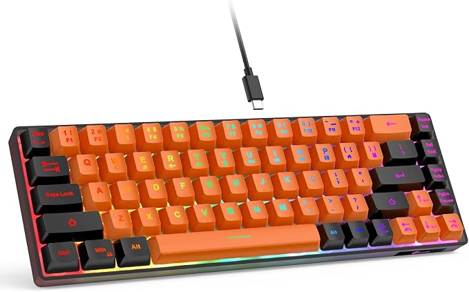 GEODMAER 65% Gaming Keyboard, LED Backlit Mini Wired Keyboard, Ultra-Compact Anti-Ghosting No-Conflict 68 Keys Membrane Gaming Wired Keyboard for PC Laptop Windows Gamer(Orange-Black) by GEODMAER