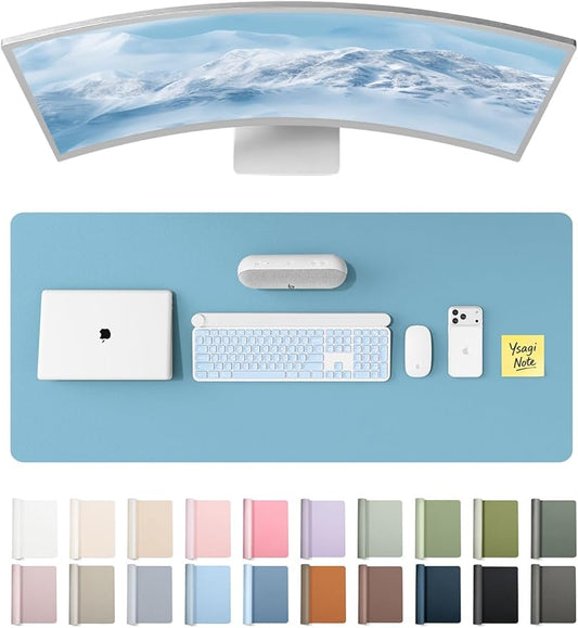 YSAGi Leather Desk Protector, Office Mat, Large Mouse Mat, Non-Slip PU Leather Blotter, Laptop Desk Mat, Waterproof Writing Pad for Office and Home (Sea Blue, 47" x 17") by YSAGi