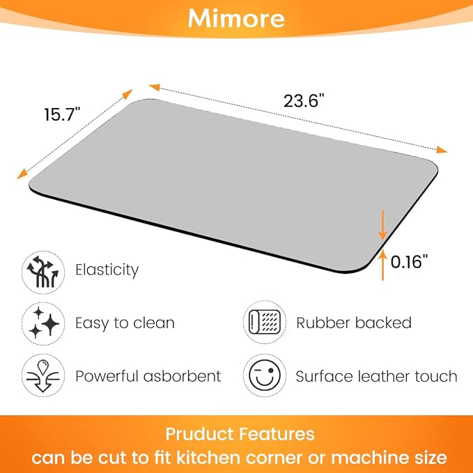 Mimore Coffee Mat - 16x24 Inch Light Grey Coffee Bar Mat for Countertop - Absorbent, Hides Stains, Rubber Backed - CoffeeBar Accessories Dish Drying Mat Fit CoffeeMaker Under Espresso Machine - Image 5