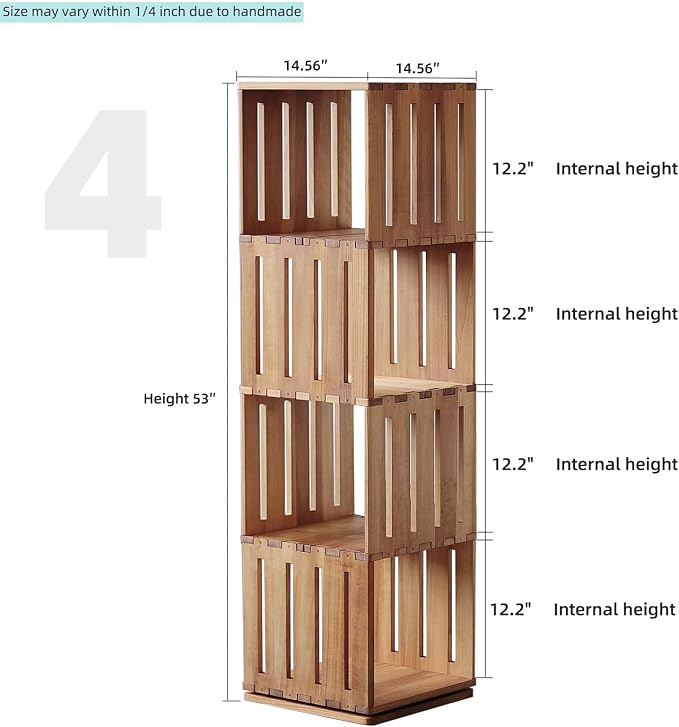 Wooden Rotating Bookshelf, 360°Spinning Deep-Bin Tower for Art Books&Large Formats, Solid Wood Revolving Bookcase, Floor Standing Storage Rack,Corner Organizer,Small Space,study,Office, 4-Tier - Image 2