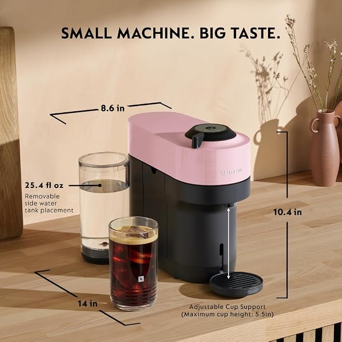 Nespresso Vertuo Pop+ Coffee & Espresso Maker by De'Longhi, Pink | Candy pink coffee machine with compact design, 25 fl. oz. side tank, 30 second heat-up and one touch brewing. - Image 7