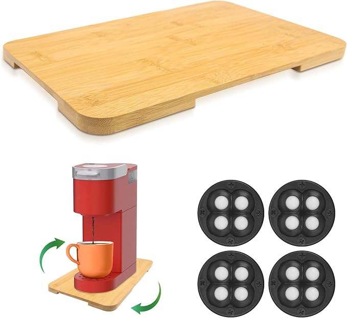 360° Rolling Tray Bamboo Appliance Slider for Kitchen Appliances | Kitchen Appliances Sliding Tray for Coffee Maker Appliances Mat Easily from Under The Cabinet Natural(13.9"×9.4") by GIASSVIO