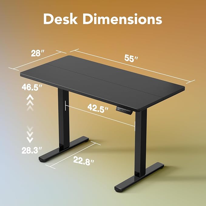 HUANUO 55 x 28 inch Electric Standing Desk Adjustable Height, 4 Memory Height Settings, Sit Stand Up Desk for Home Office & Computer Workstation, Black - Image 3