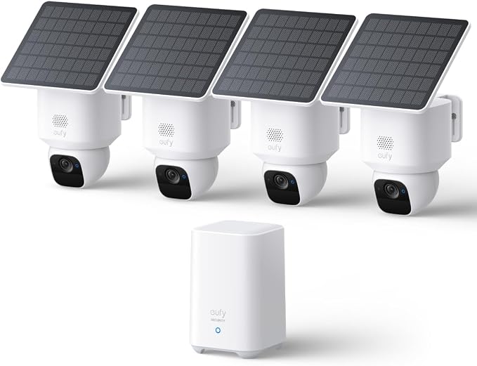 eufy Security SoloCam E30, 4-Cam Pack Kit, Security Cameras Wireless Outdoor, Solar Camera Outdoor Wireless, 360° Pan, AI Tracking, 2K Clarity, No Monthly Fee, Built-in Local Storage (Up to 16TB) by Unknown