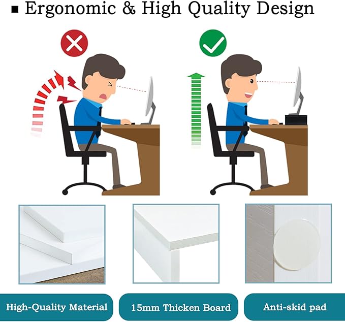TEAMIX White Monitor Stand Riser - 2 Pack, Wood 2 Tier Adjustable Dual Monitor Riser for Laptop/PC Computer Stand for Desk - Image 5