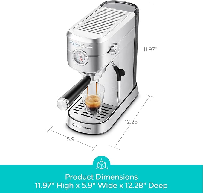CASABREWS CM5418 Compact Espresso Machine with Milk Frothing Steam Wand | Stainless Steel, 20-Bar Pump, Built-in Pressure Gauge, Powerful Steam Wand for Cappuccino Latte for Home, 34oz Water Tank - Image 8