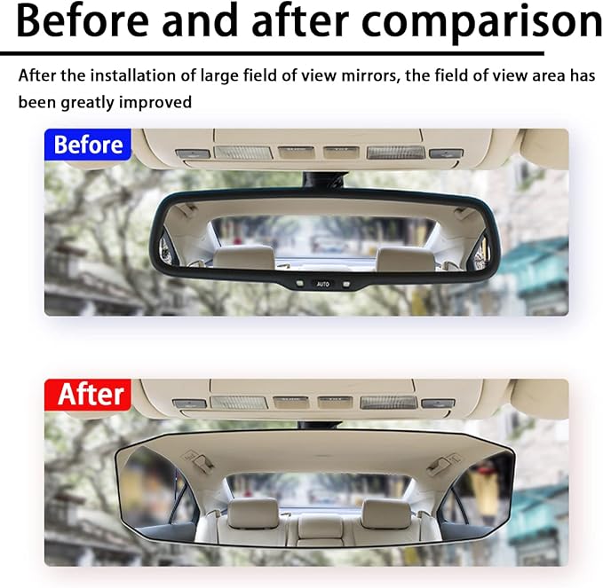 Car Rear View Mirror, 12 Inch Car Interior Panoramic Convex Rearview Mirror, Clip-On HD Wide Angle Extended Curved Mirror, Reduce Blind Spot Effectively, Universal Car Accessories (Irregular White) - Image 3