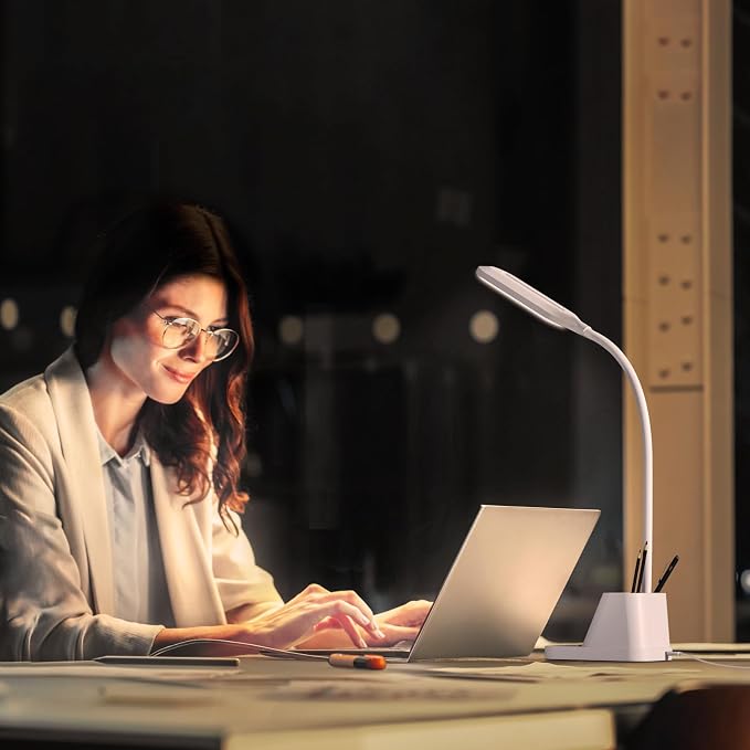 AXX White LED Desk Lamp with USB Charging Port, Study Table Light | for College Dorm Room, Home Office Bedroom Essentials, 650LM, Flexible Gooseneck, Phone Mount, Pen Holder, Timer Settings - Image 6
