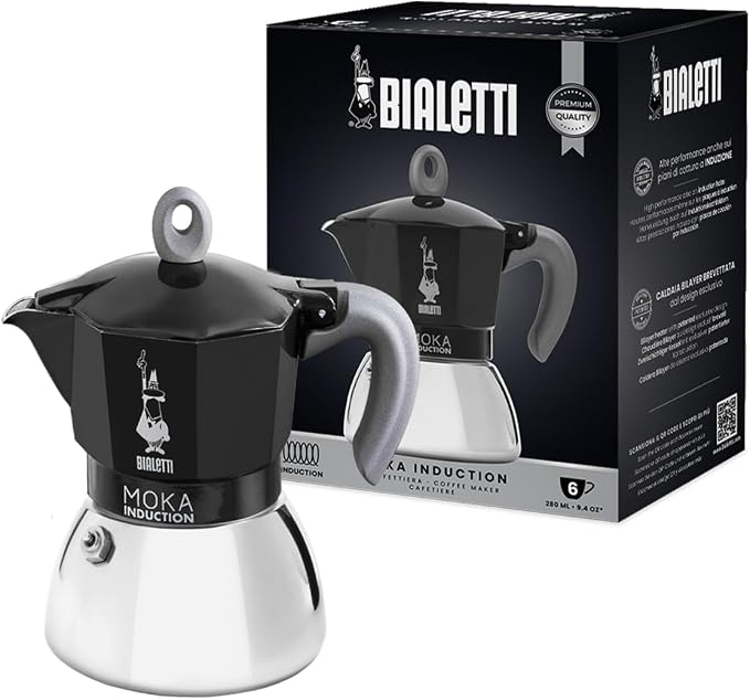 Bialetti - Moka Induction, Moka Pot, Suitable for all Types of Hobs, 6 Cups Espresso (9.4 Oz Espresso), 280 ml, Black by Bialetti