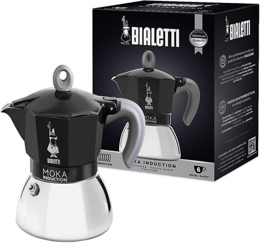 Bialetti - Moka Induction, Moka Pot, Suitable for all Types of Hobs, 6 Cups Espresso (9.4 Oz Espresso), 280 ml, Black by Bialetti