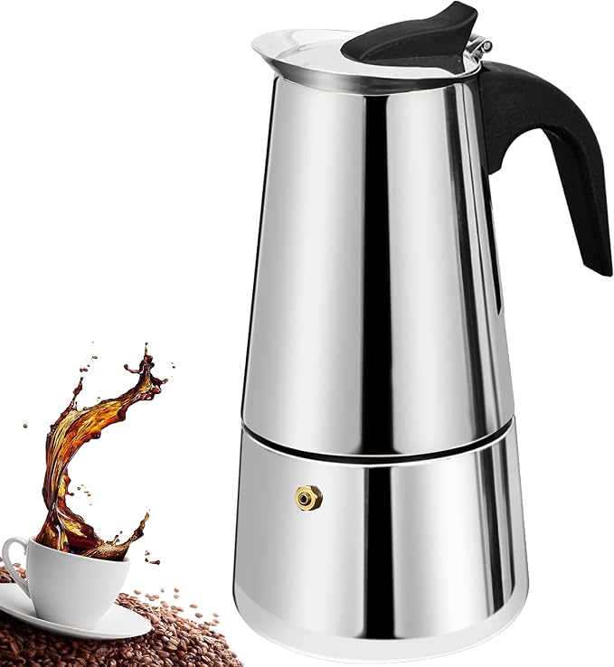 4 Cup Stovetop Espresso Maker Stainless Steel Moka Pot Stove Top Percolator Italian Coffee Makers Capable Mocha Greca Machine Cafe Classic Induction Cookers for Home and Camping 200ml 6.6oz by Theperfectcombinationofcoffeehomeandhealthylivingmakingeverydayadayofrituals