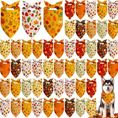 Weewooday 50 Pcs Fall Dog Bandanas Bulk for Autumn Soft Bibs Adjustable by Weewooday