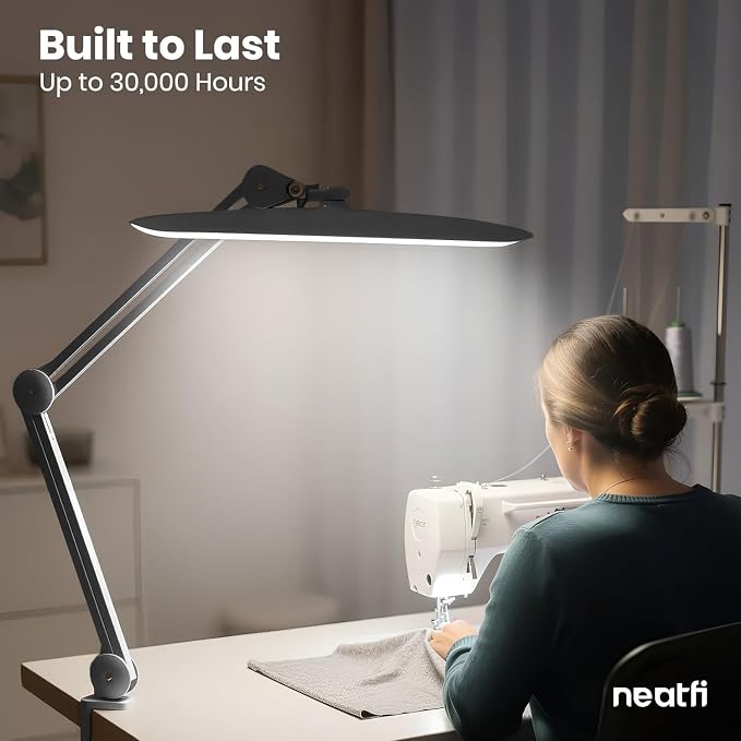 Neatfi XL 2200 Lumens 24W LED Desk Lamp – Shadow-Free Task Lighting | 4-Level Dimming | Home Office & Crafts Use | 20-Inch Wide Head (Space Gray, Non-CCT with Clamp) - Image 9