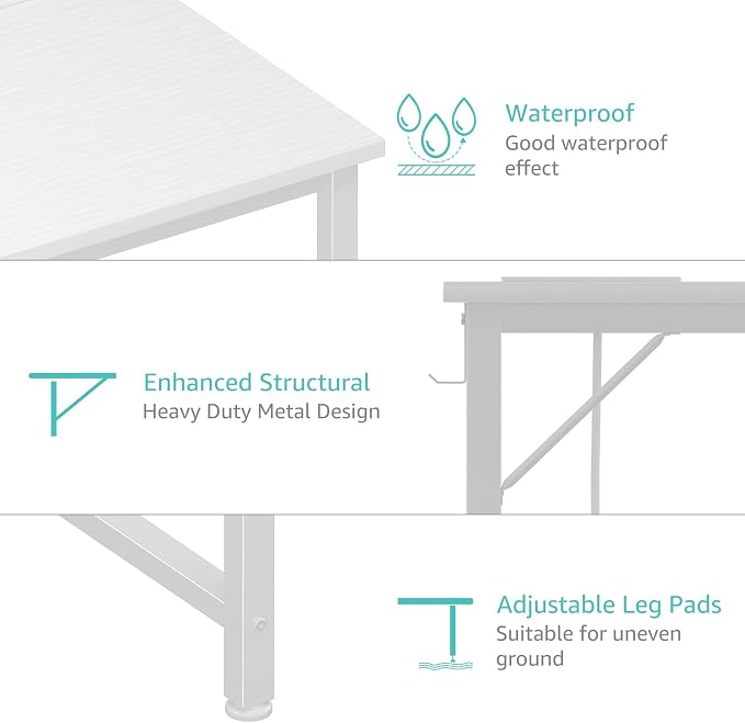 Lufeiya White Computer Desk with Power Outlet, 55 inch Teen Study Table Home Office Work Writing Gaming Desks with Charging Station Outlets Built in, White - Image 7