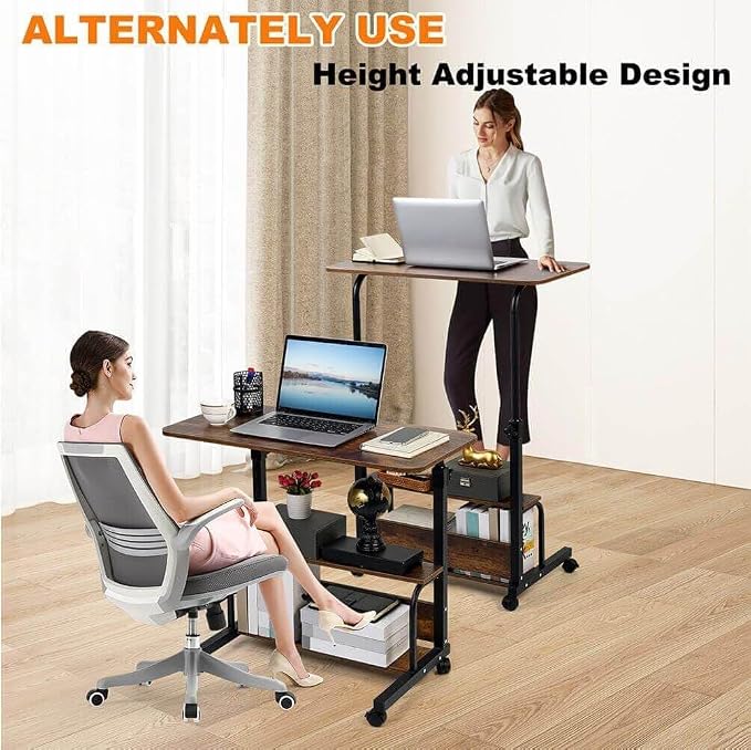 Adjustable Table Student Computer Desk Portable Home Office Furniture Small Spaces Sofa Bedroom Bedside Learn Play Game on Wheels Movable with Storage Size 31.5 * 15.7 in Oak D - Image 4