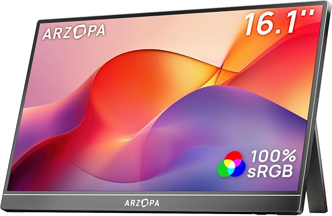 ARZOPA 16.1" Portable Monitor, 100% sRGB FHD 1080P Kickstand Portable Laptop Monitor High Color Gamut Display IPS Eye Care Screen for High-end Office & Entertainment -Z1C by ARZOPA
