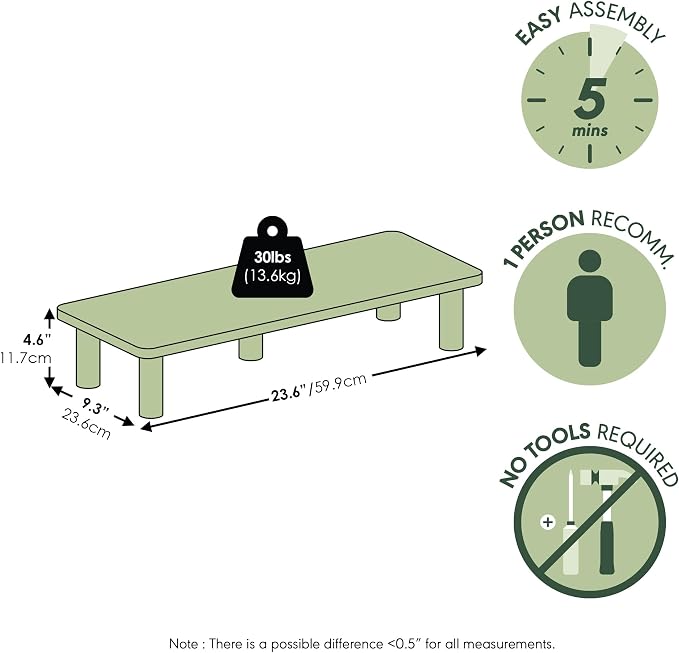 Furinno TURN-N-TUBE Monitor Stand Riser, 23.6" Wide Rectangle Monitor Riser, Laptop Stand for Desk, Office Desktop Accessories Organizers, Toolless Assembly, For Study Room, Dorm, White - Image 3