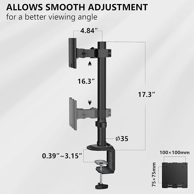 WALI Heavy Duty Single Monitor Arm Desk Mount for 13-49 Inch Screens, Ultrawide Monitor Stand with Full Motion Tilt, Swivel, Rotation, Holds up to 44 lbs, C-Clamp Mount for VESA 75/100mm,(M001S) - Image 4