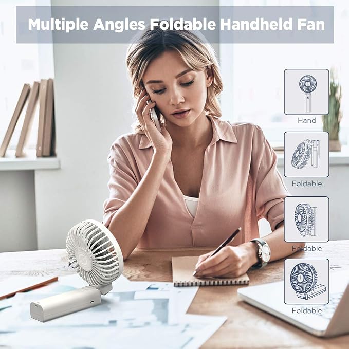 EasyAcc Personal Fans Portable Rechargeable, Washable Guard + Powerful + 180°Foldable + Professional ODM Fan + Durable, 4 Speeds Portable Cooling Fan for Travel Outdoor Office - Image 6