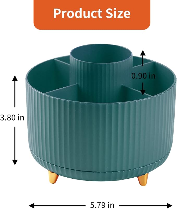 Desk Pencil Pen Holder, 5 Slots 360°Degree Rotating Pen Organizers for Desk, Desktop Storage Stationery Supplies Organizer, Cute Pencil Cup Pot for Office, School, Home, Art Supply, Dark Green - Image 7