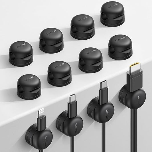 Lamicall 12Pack Rotating Cord Organizer, Desk Office Nightstand Accessories | Spring Cable Management Clips, Adhesive Phone Charger Holder Gadgets, Wire Organizer Keeper for Home Dorm Room Workspace by Lamicall