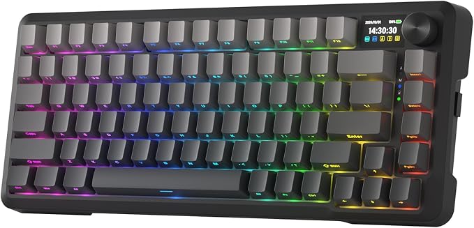 Redragon K724 PRO Wireless 81-Key Gasket Gaming Keyboard, TFT Screen & Knob | Easy-Control LED Info Display, 0-Delay Tri-Mode, Cushioned 5-Layer Noise Dampening for Creamy Thocky Sound, Compact 80% Size by REDRAGON