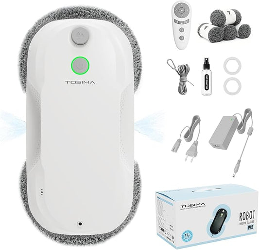 Tosima W5 Window Cleaning Robot, 6400Pa Max Adaptive Suction, Auto-Spray Smart Window Cleaner with Triple Safety System, Intelligent Navigation, Remote Control, for All Smooth Surfaces, White by Tosima