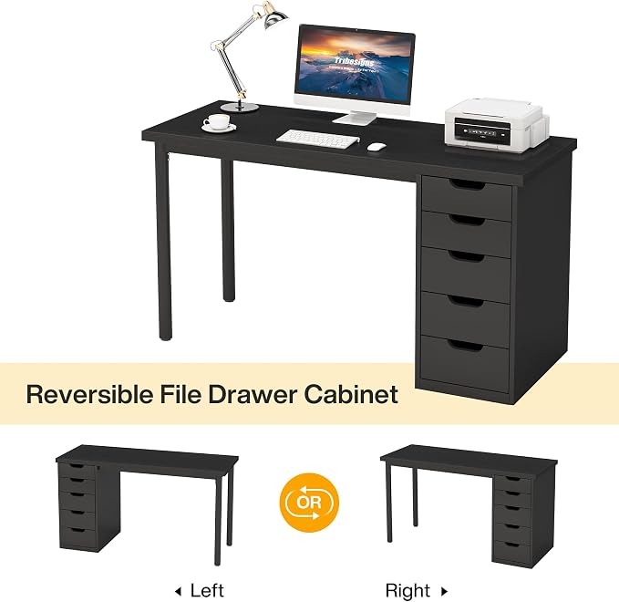 Tribesigns Computer Desk with 5 Drawers, 47 inches Rustic Brown Home Office Desk with Storage, Modern Simple Laptop Desk Study Writing Table for Small Spaces (1, Black) - Image 7