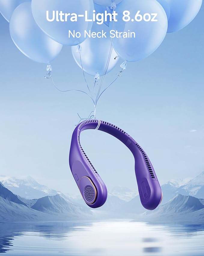 SWEETFULL Portable Neck Fan: 5200mAh Bladeless Personal Fan | 4 Speeds, 20H Max Runtime, No Hair Twist Quiet Wearable Fan for Travel | Birthday Gifts for Men Women Mom Dad - Image 6