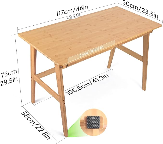 Nnewvante Writing Computer Desk 46" Bamboo Home Office Table with 2 Drawers, Modern Furniture Simple Study Makeup Workstation | Work Study Laptop Table for Bedroom, Modern Simple Style - Image 2
